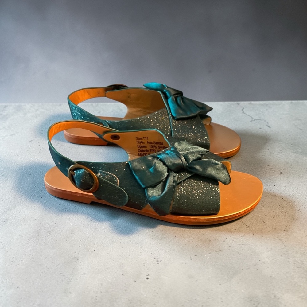 Joyfolie Teal Glitter Bow Slingback Sandals nwt